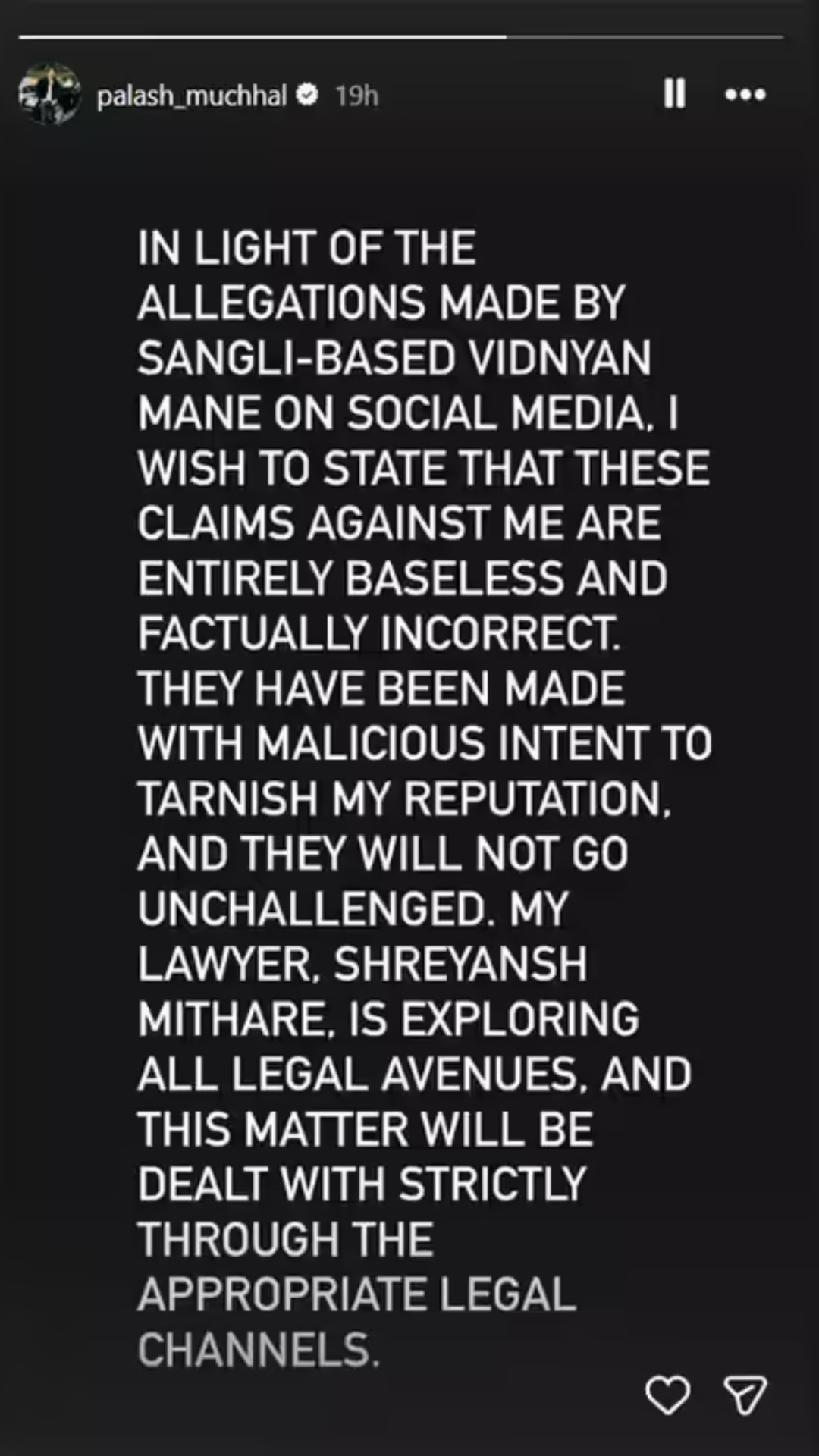 palash muchhal reply to vidyaman mane