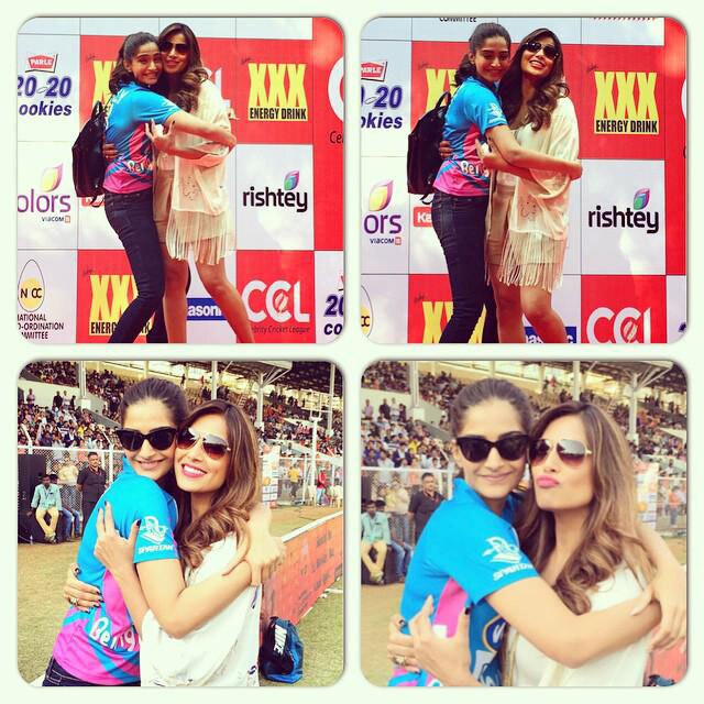 बिपाशा बसू :- RT @bipsluvurself: With the adorable and loving @sonamakapoor at #CCL today! Warm tight hugs -twitter
