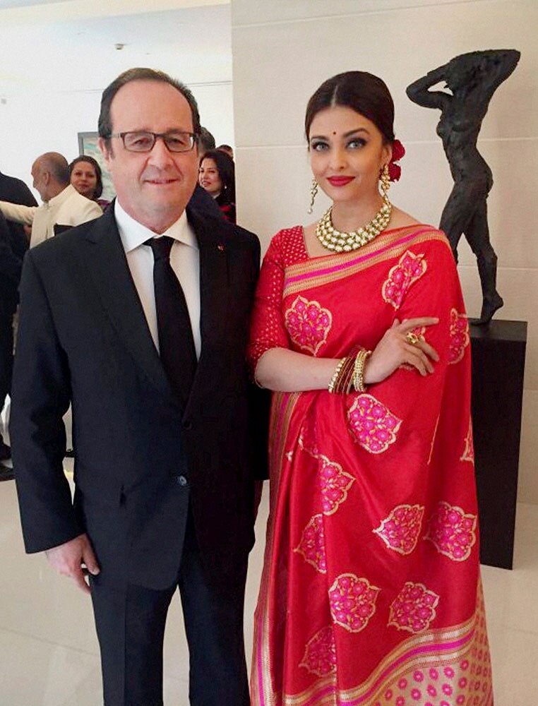 नवी दिल्लीत फ्रान्सचे राष्ट्राध्यक्ष फ्रंकोईस ओलांद आणि अभिनेत्री ऐश्वर्या राय-बच्चन
