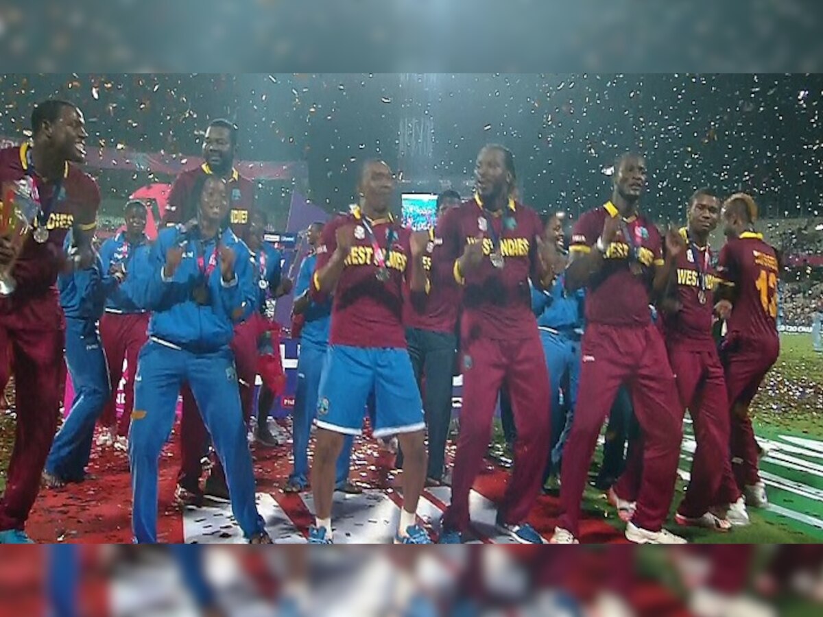 टी-20 वर्ल्डकप : वेस्ट इंडिज टीमचा विजयाचा क्षण title=