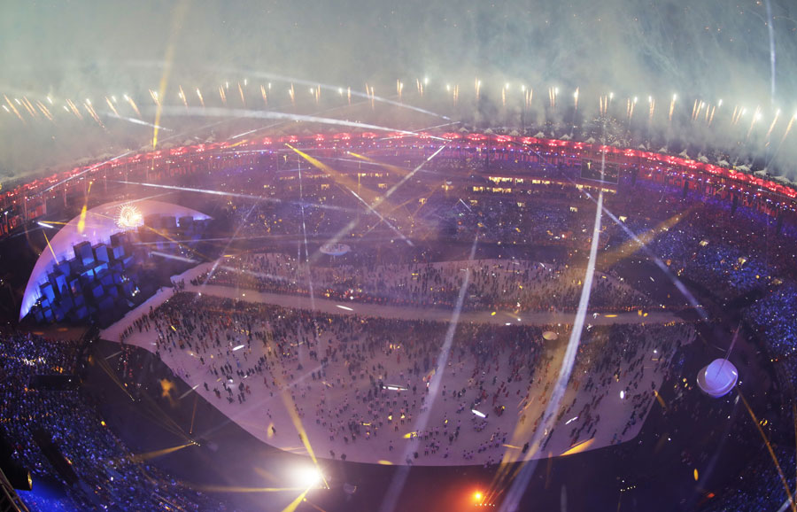 Fireworks are seen over Maracana Stadium