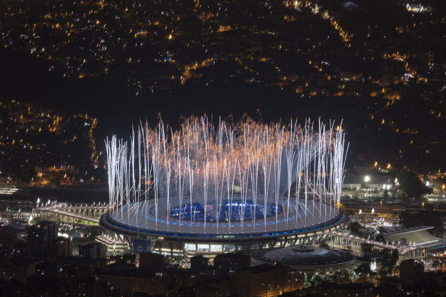 Fireworks explode over Maracana Stadium