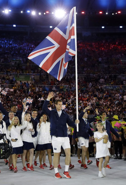 Andy Murray carries the flag of Britain