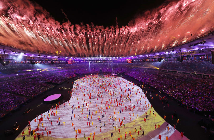 Fireworks are seen over Maracana Stadium