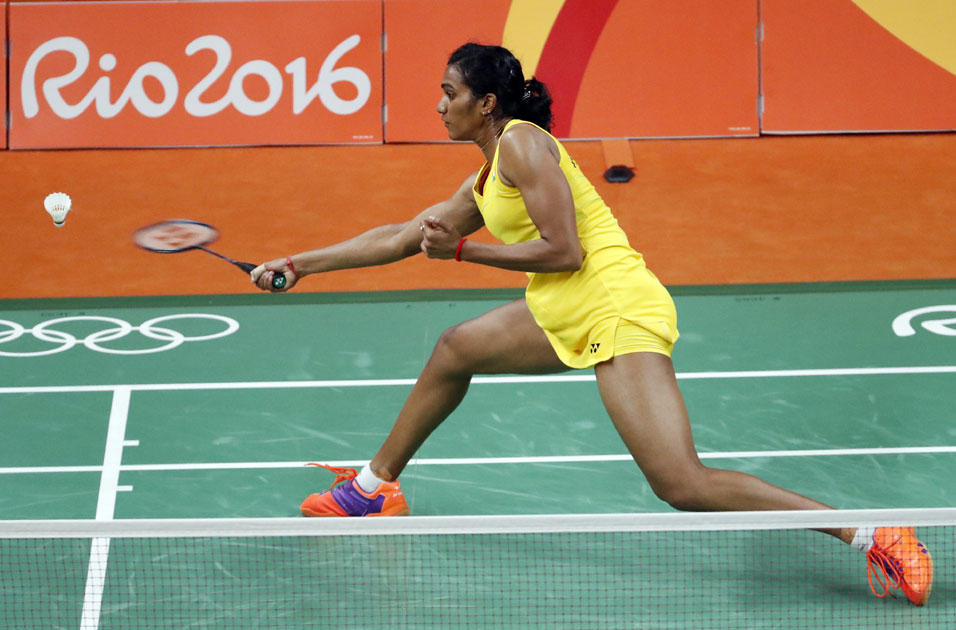 India`s V. Sindhu Pusarla returns a shot