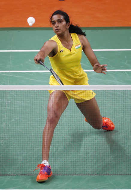 India`s V. Sindhu Pusarla returns a shot