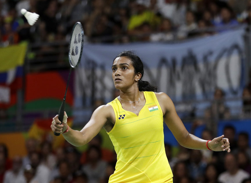 India`s V. Sindhu Pusarla returns a shot