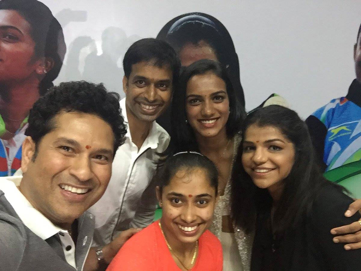 In the company of champs who proved their mettle P V Sindhu Sakshi Malik Dipa Karmakar & super coach #PullelaGopichand - Facebook@Sachin Tendulkar