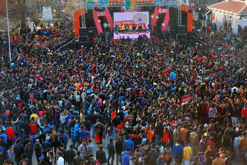 Tourists and locals celebrating New Year 2017 in Shimla