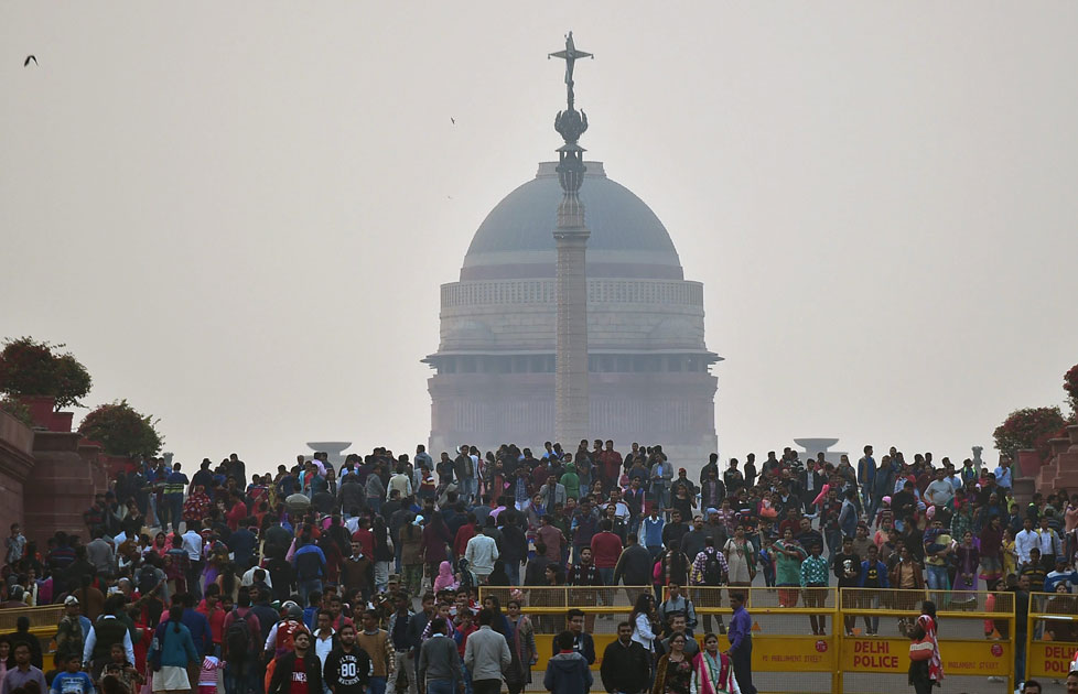 People Celebrate New Year at Raisina Hill