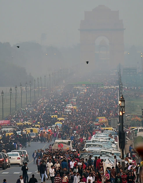 People Celebrate New Year at Rajpath