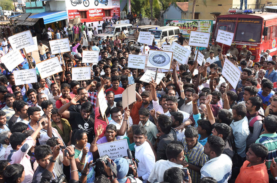 Protest against Jallikattu ban in Madurai