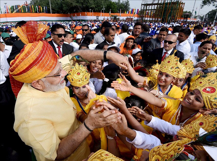 Narendra Modi interacting with children after addressing the nation