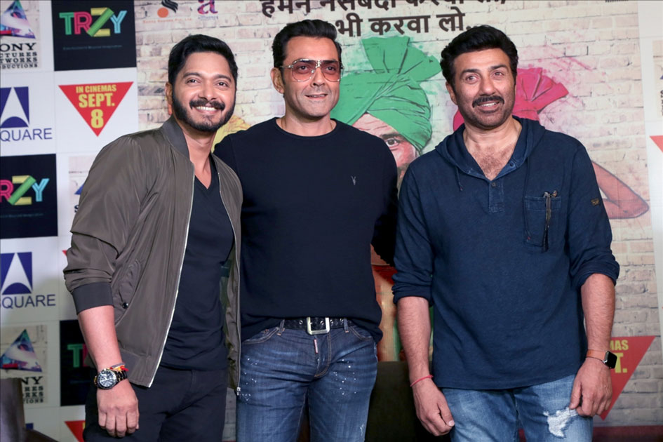 Sunny Deol, Bobby Deol and Shreyas Talpade during a press conference to promote their upcoming film 