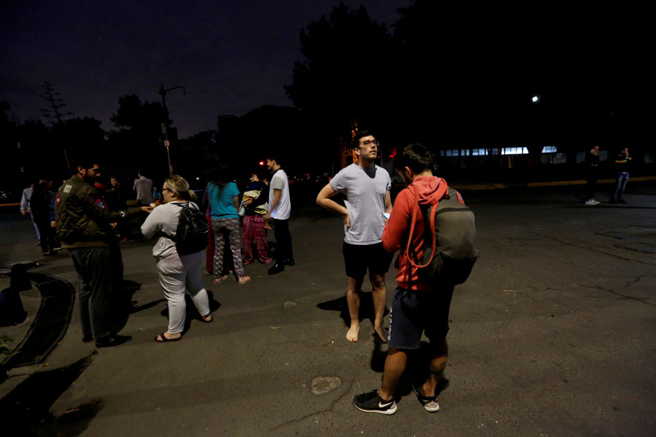 People on a street after an earthquake hit Mexico City