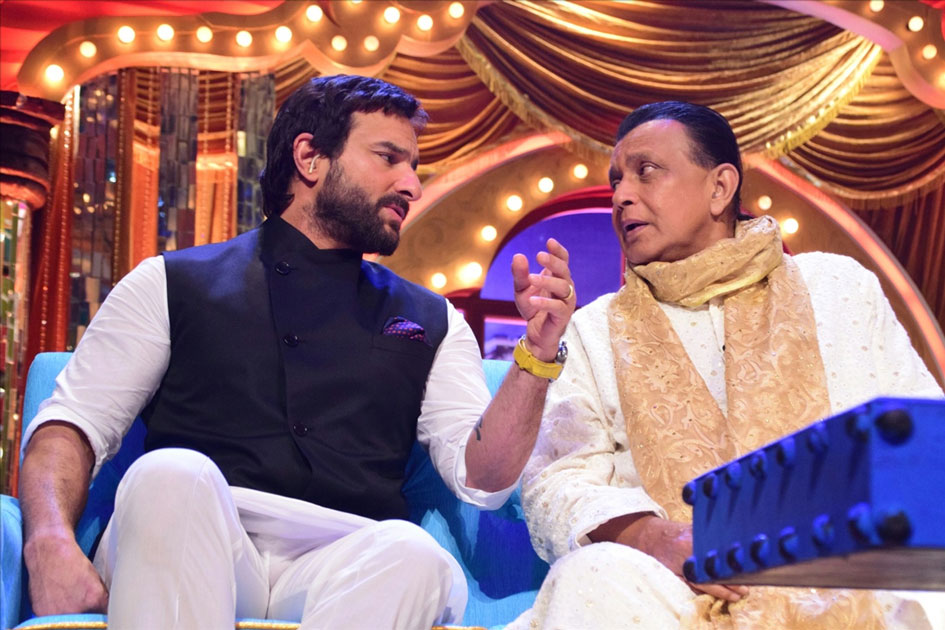 Actor Saif Ali Khan with Mithun Chakraborty during promotion of his upcoming film 