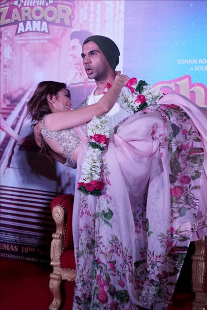 Actors Kriti Kharbanda and Rajkummar Rao during the trailer launch of their upcoming film 