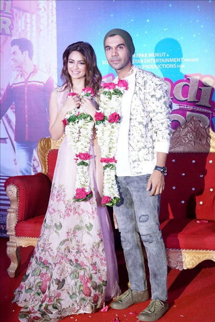 Actors Kriti Kharbanda and Rajkummar Rao during the trailer launch of their upcoming film 