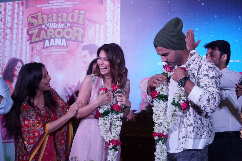 Actors Kriti Kharbanda and Rajkummar Rao during the trailer launch of their upcoming film 