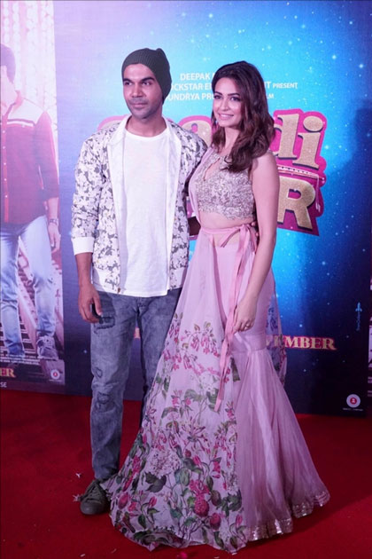 Actors Kriti Kharbanda and Rajkummar Rao during the trailer launch of their upcoming film 