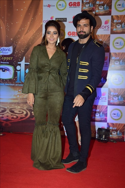 Actors Asha Negi and Rithvik Dhanjani at the red carpet of ITA Awards in Mumbai.