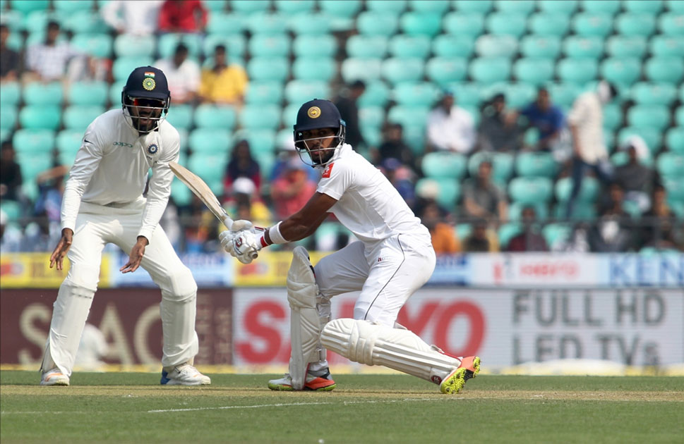 Dinesh Chandimal of Sri Lanka in action on Day 1 of the second test match between India and Sri Lanka at Vidarbha Cricket Association Stadium in Nagpur.