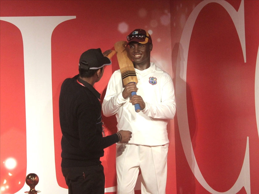 Wax statues of cricketer Brian Lara at Madame Tussauds Wax Museum in New Delhi.