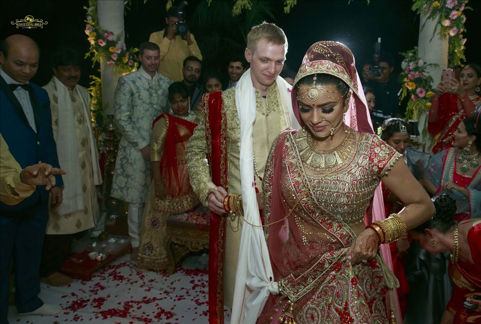 Actress Aashka Goradia and Brent Goble during their wedding in Mumbai.