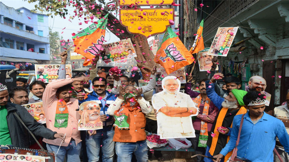 The scenes were similar in UP`s Varanasi where supporters of the party came out in large numbers to rejoice the electoral result