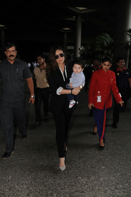 Actress Kareena Kapoor Khan along with her son Taimur Ali Khan spotted at Chhatrapati Shivaji Maharaj International airport in Mumbai.