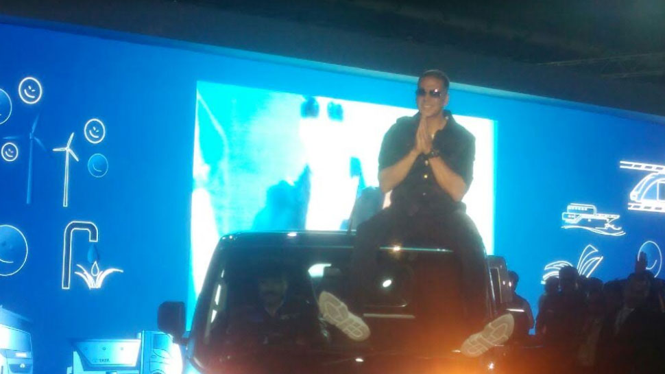 Akshay kumar introducing tata intra at Auto Expo 2018 in greater noida