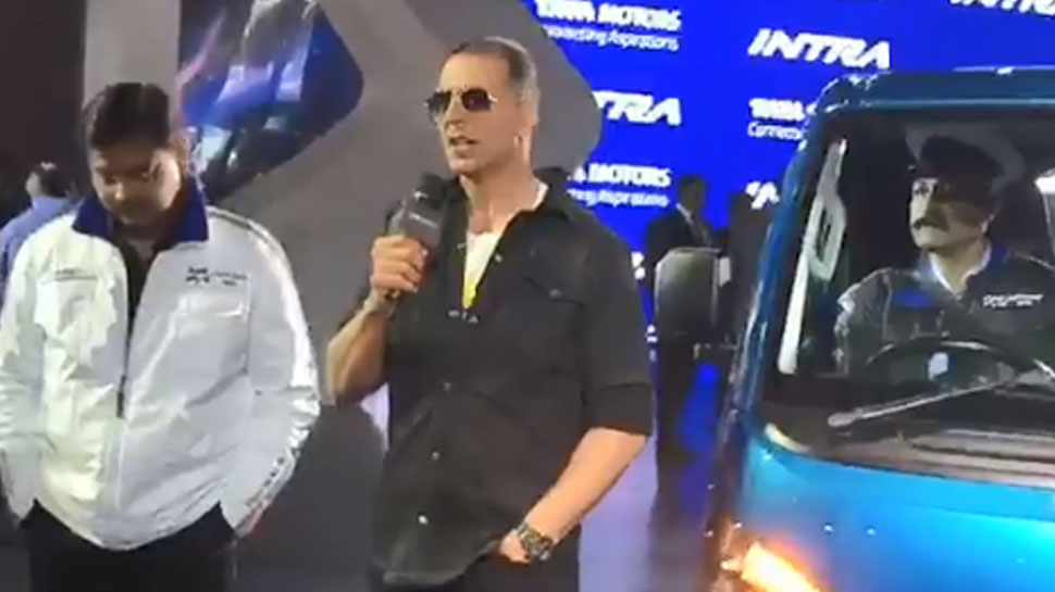 Akshay kumar introducing tata intra at Auto Expo 2018 in greater noida