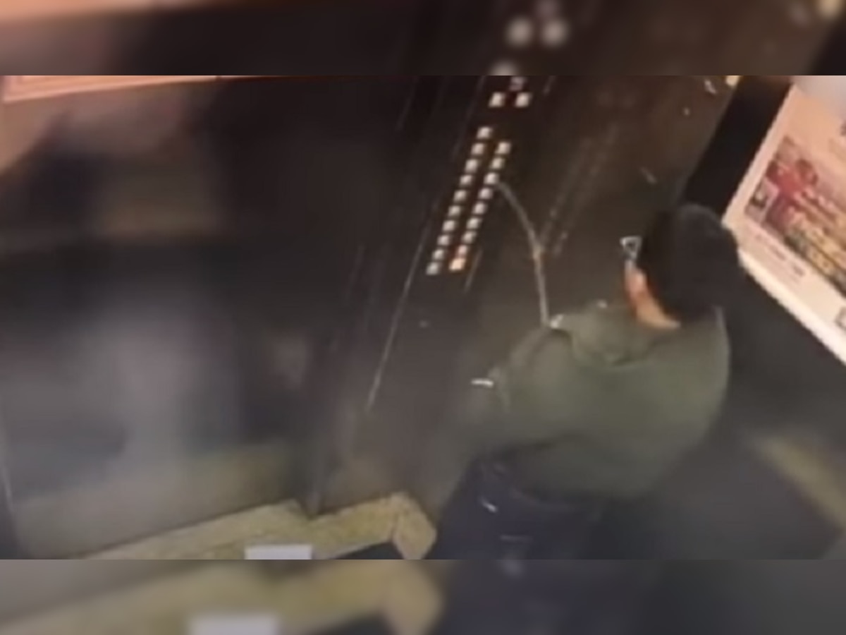 व्हिडियो : लिफ्टमध्ये केली लघुशंका, लिफ्टने घेतला बदला  title=