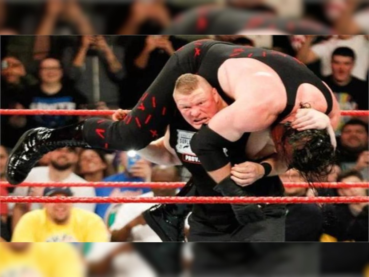 WWE: ब्रॉक लेस्नरने अवघ्या ३५ सेकंदात केनला केले पराभूत (व्हिडिओ) title=