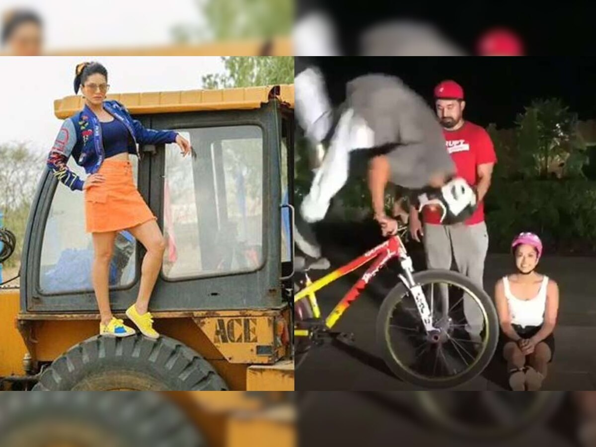 VIDEO : सनी लिओनीचा सायकल स्टंट व्हायरल title=