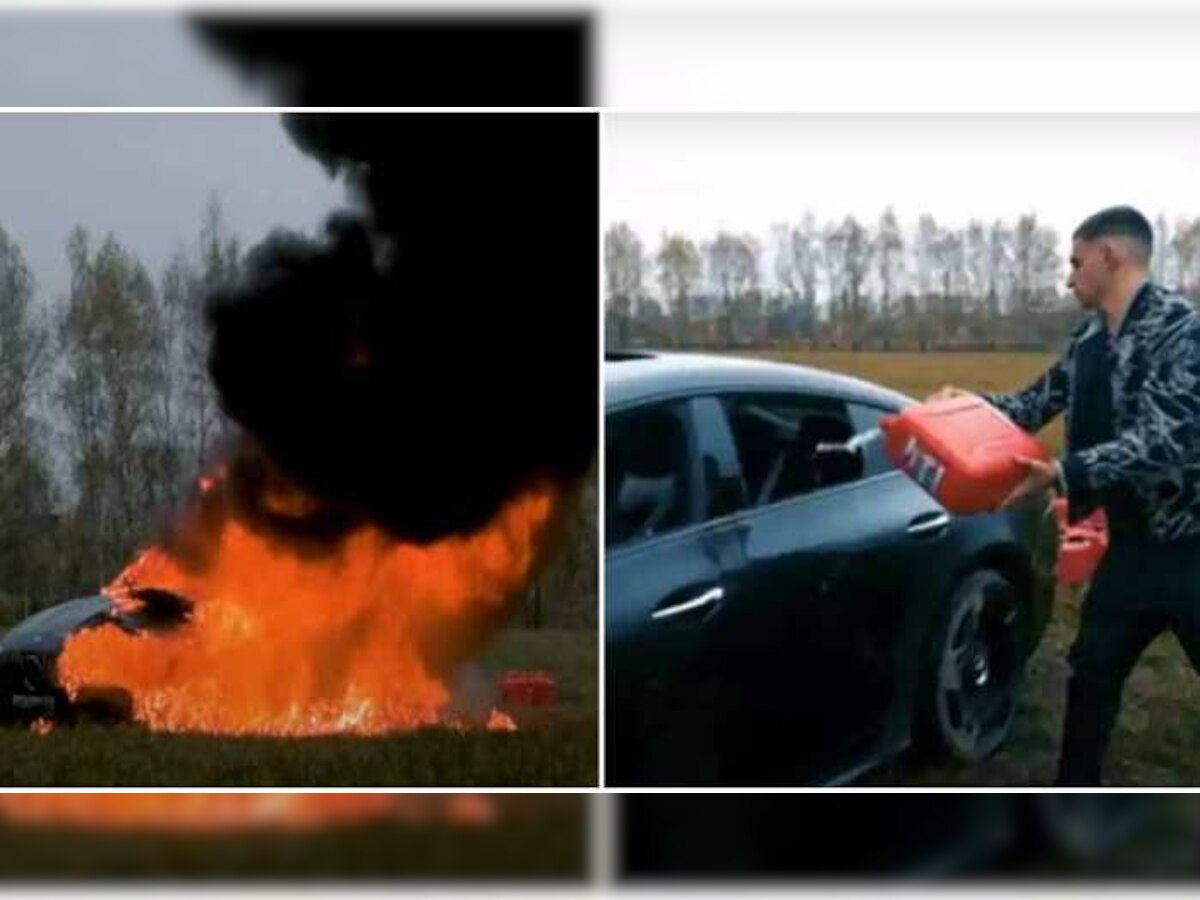 VIDEO : दोन कोटींची मर्सिडीज कार YouTuber ने रॉकेल टाकून जाळली, हे धक्कादायक कारण  title=