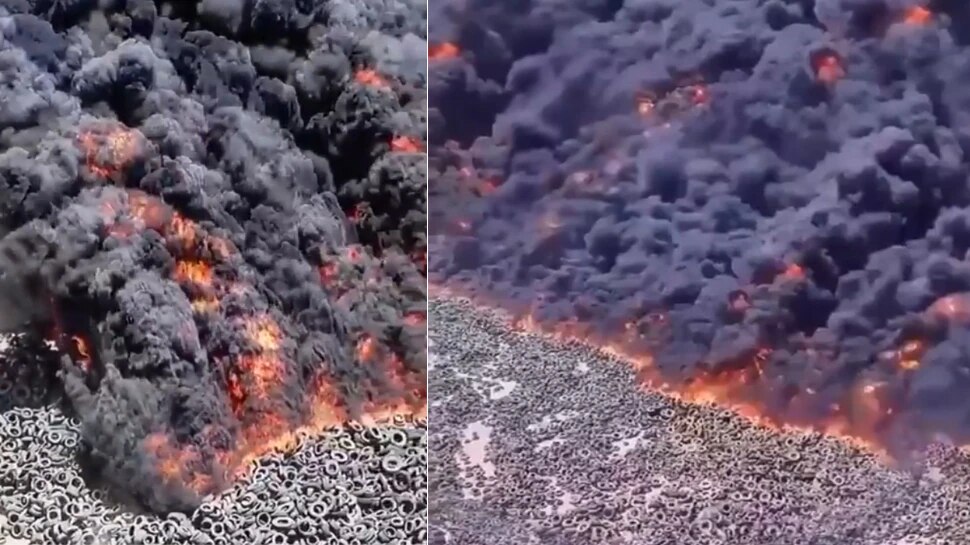 जगातील सर्वात मोठ्या Tyre Graveyard ला आग; अंतराळातून असं दिसतंय धडकी भरवणारं दृश्य 