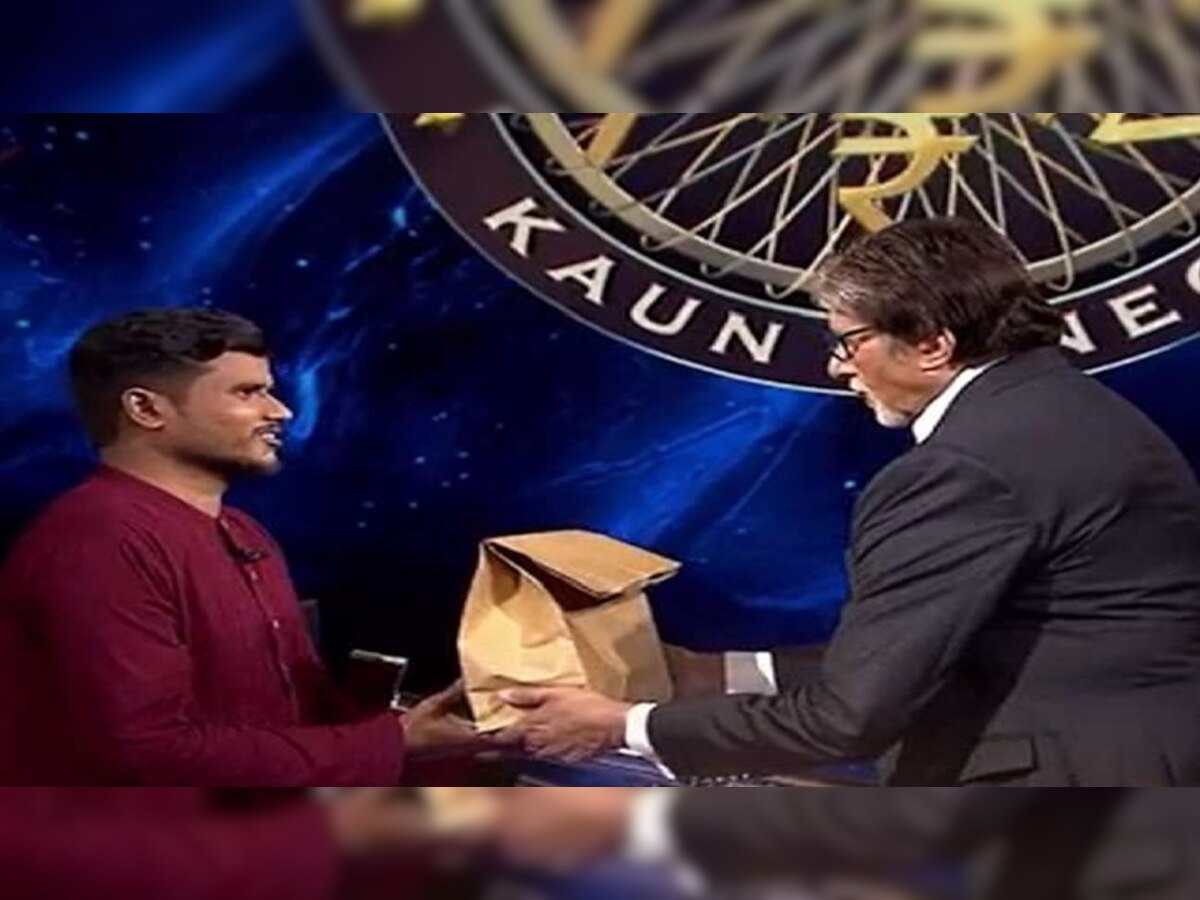 KBC 13: बिग बींच्या मनाचा मोठेपणा! स्पर्धकासाठी चक्क बनले 'Food delivery boy' title=