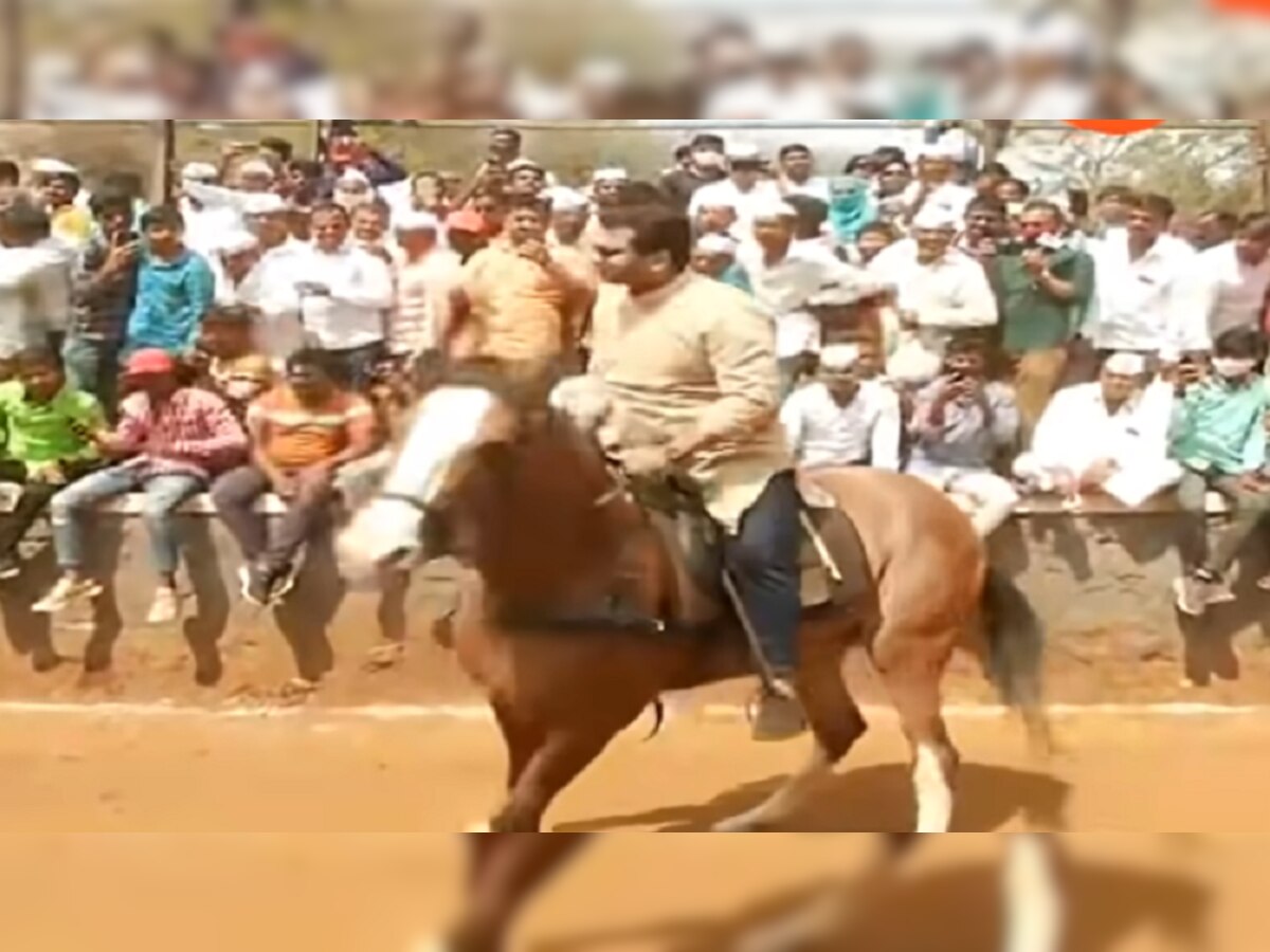 Amol Kolhe Horse Rideing |आधी चुंबन नंतर टाप, हात सोडून अमोल कोल्हे यांची तुफान घोडेस्वारी title=