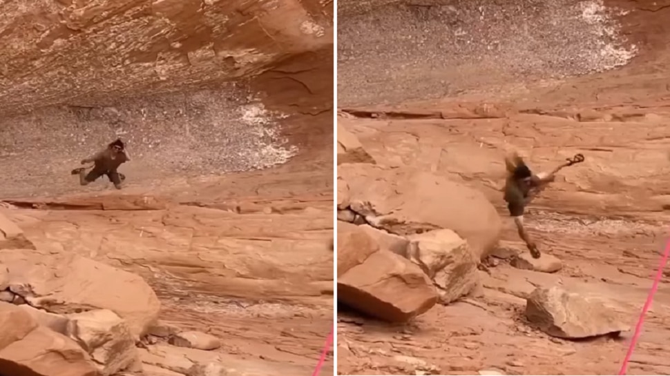 boy wanted to perform adventure but then he loss his balance and fall ...