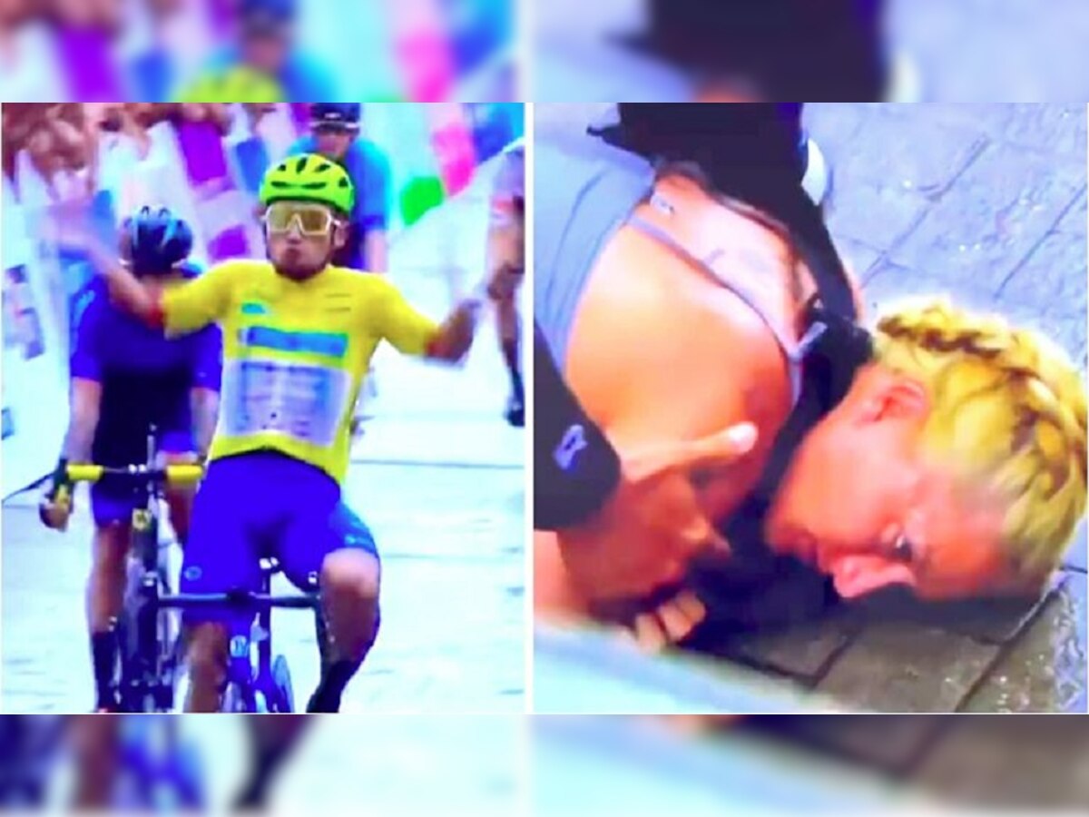 Video: सायकल शर्यत जिंकल्यानंतर पतीने उत्साहात केलं असं की, पत्नी झाली बेशुद्ध  title=