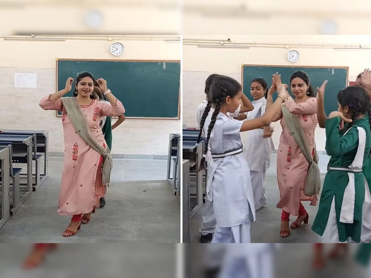 Viral Video | विद्यार्थीनींसह शिक्षेकेच्या बहारदार डान्सने जिंकलं नेटकऱ्यांचं मन; तुम्ही पाहिला का व्हिडीओ? title=