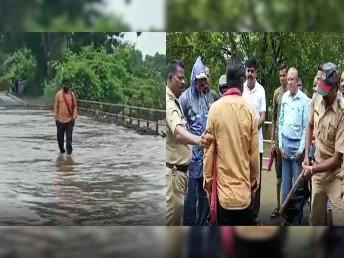 Video : आधी पुराच्या पाण्यातून घेतली डॅशिंग एन्ट्री नंतर पोलिसांनी दिला दडुक्यांचा प्रसाद title=