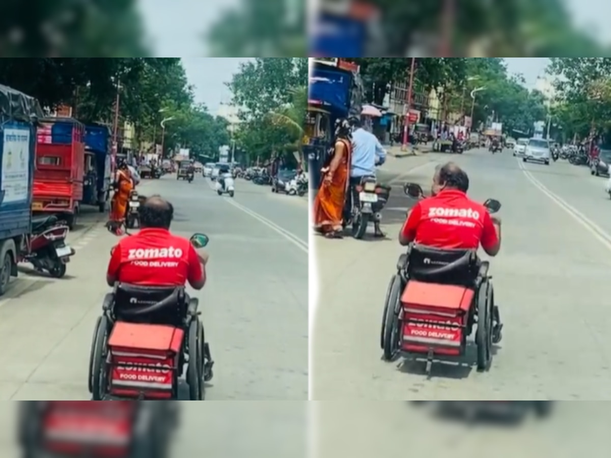 Handicap असूनही हार मानली नाही, Wheelchair वर Food Delivery करतोय झोमॅटो डिलिव्हरी बॉय, Video Viral  title=