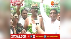 भाज्यांची माळ गळ्यात घालून काँग्रेसने केला महागाईचा निषेध 