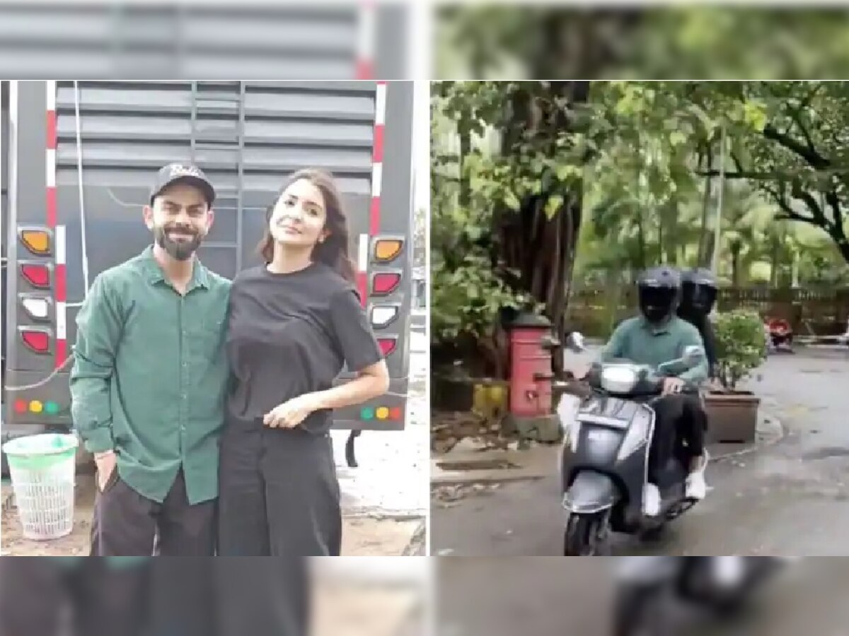 VIDEO: विराट कोहली आणि अनुष्का शर्माची मुंबईच्या रस्त्यावर स्कूटी राईड; कोणालाही नाही आलं ओळखता title=