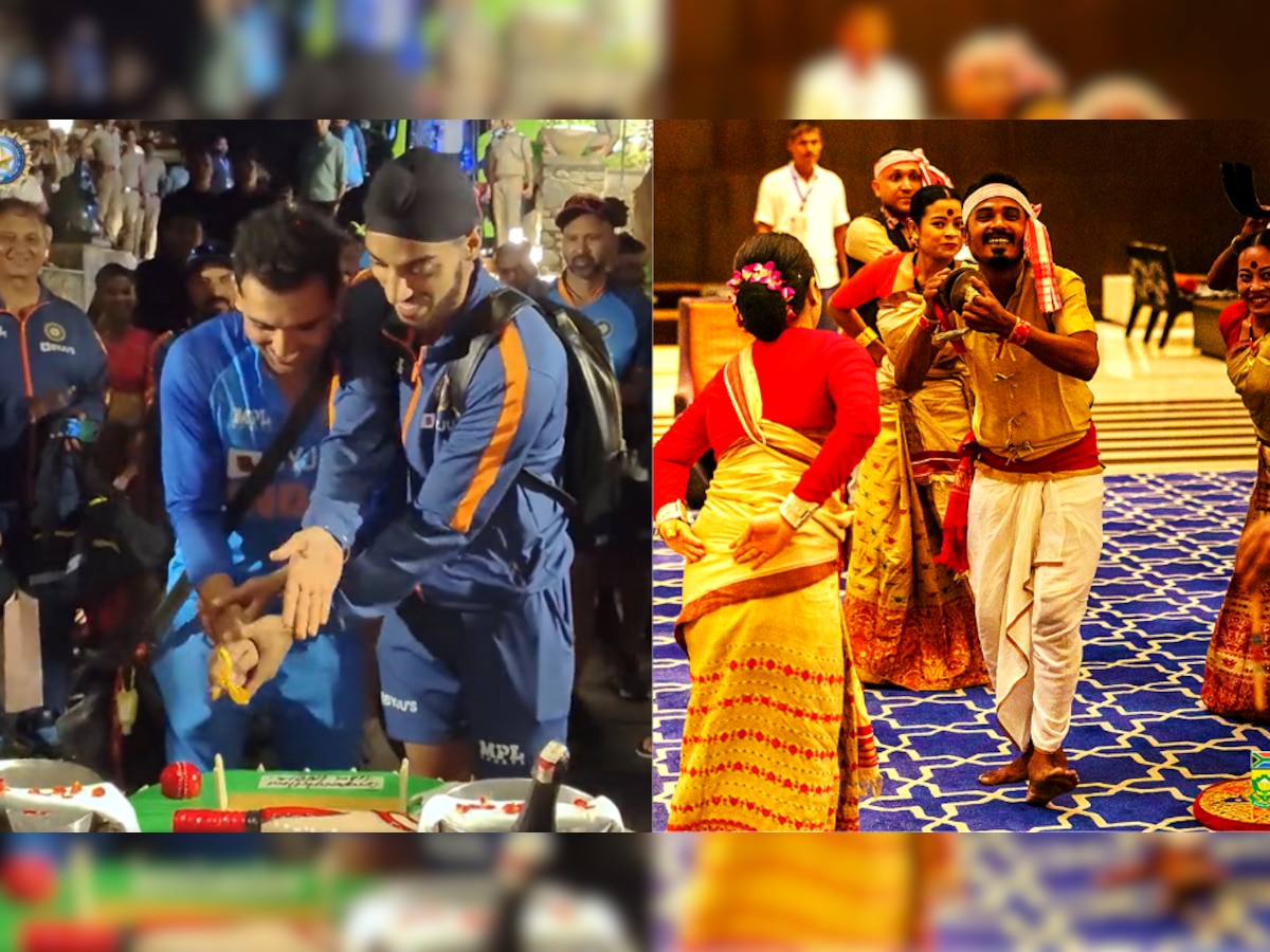 पारंपारिक बिहू नृत्य, केकही कापला..., गुवाहाटीतील जंगी स्वागत पाहून Team India भारावली title=