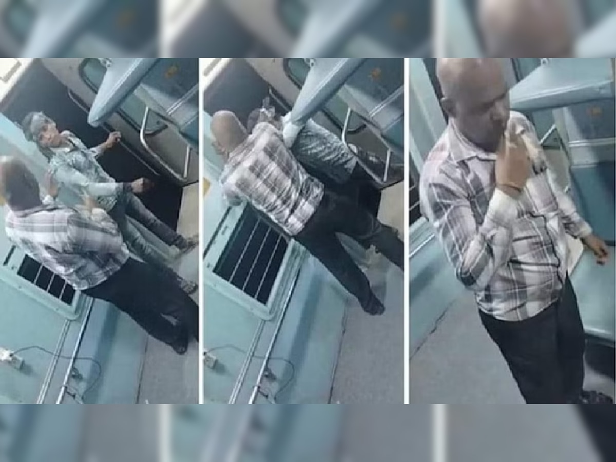 रेल्वे प्रवाशाने चालत्या ट्रेनमधून तरुणाला फेकलं बाहेर; Video Viral title=