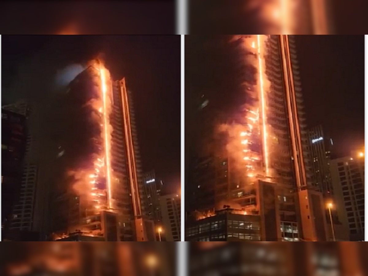 दुबईत 35 मजल्याची इमारत खाक, आगीचा व्हिडिओ सोशल मीडियावर व्हायरल title=