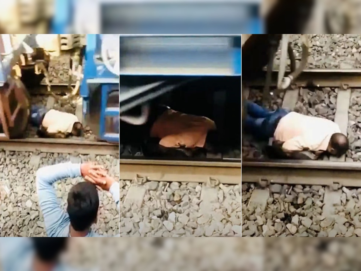 Video Railways: रेल्वे रुळ ओलांडत असताना अचानक समोरुन धावत आला मृत्यू ... title=